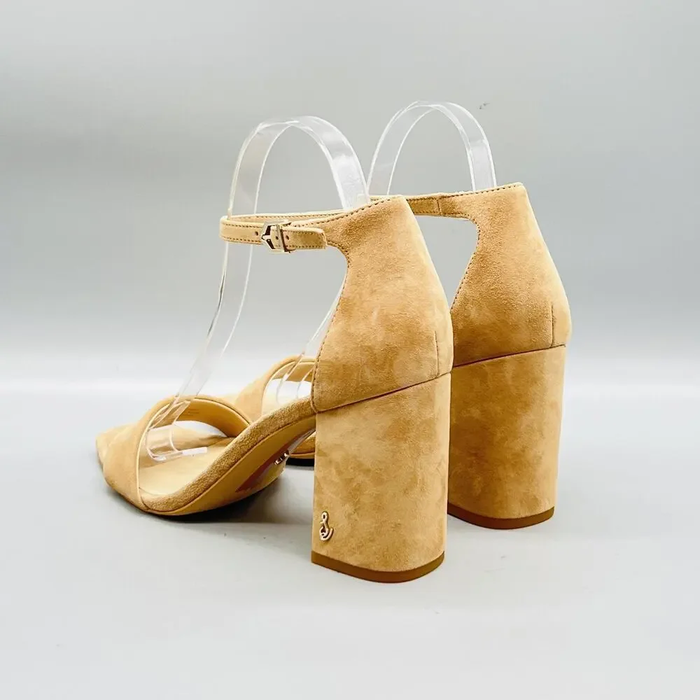 Sam Edelman Sandals Womens 8 Beige Suede Ankle Strap Block Heel Yara Shoes